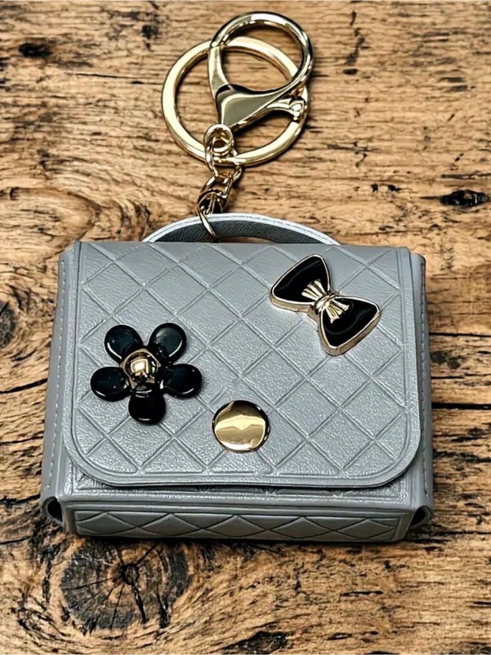 Quilted Gray Key chain